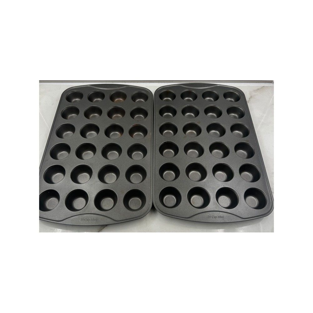 Oneida 24 Cup Mini Muffin Pan Set of 2 Nonstick Steel Baking Sheets Gray